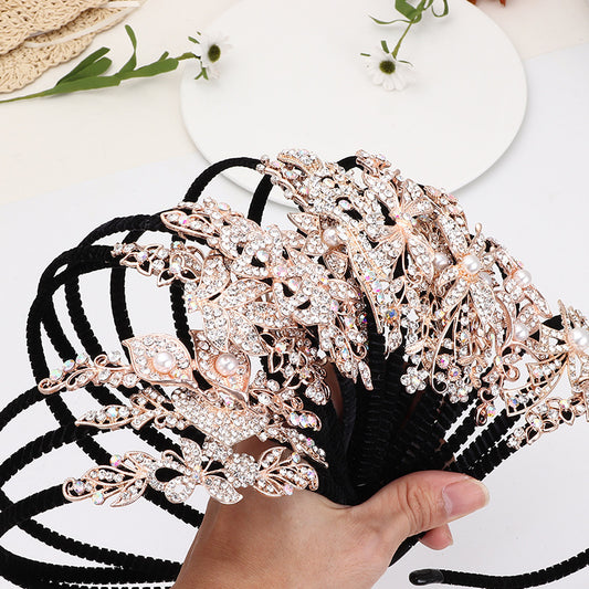 Butterfly-Shaped Alloy Hairband with Rhinestone Inlay Crown Design for Girls, Elegant Party and Wedding Accessory