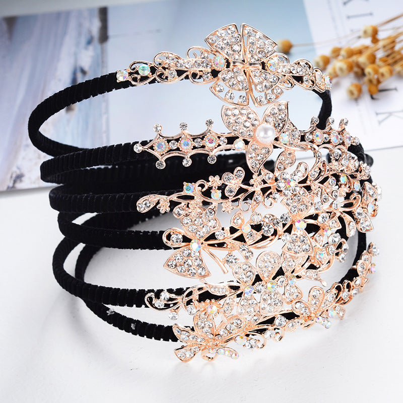 Fascia per capelli in lega a forma di farfalla con intarsi di strass, design a corona per ragazze, accessorio elegante per feste e matrimoni