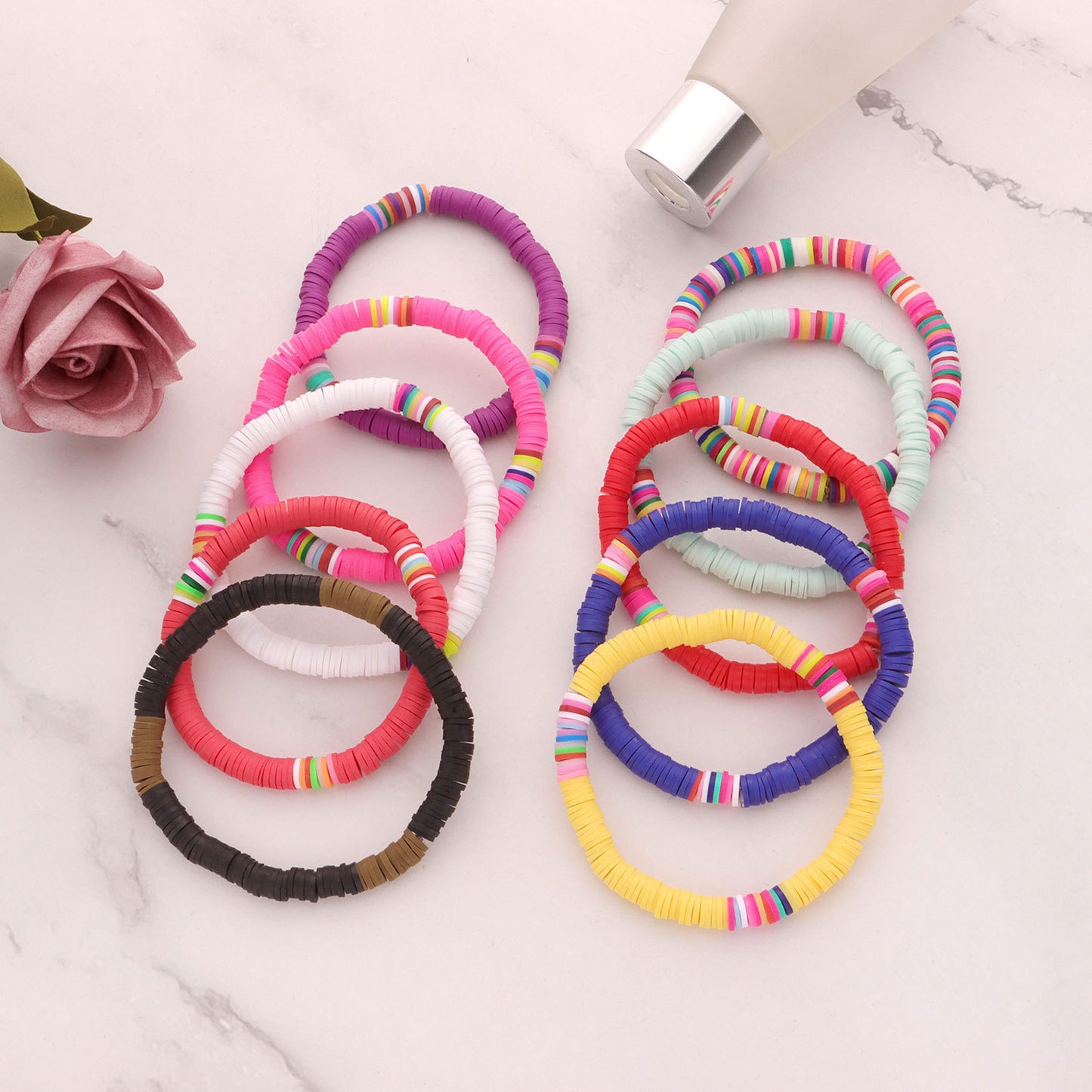 Colorful Clay 6mm Beach Bracelet for Women Bohemian Style Elastic Rope Beaded Jewelry Travel Souvenir Gift