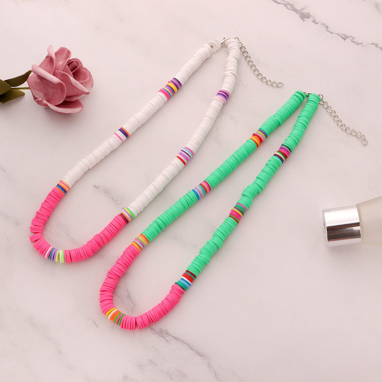 Collana Girocollo da Donna in Argilla Geometrica, Gioielli di Moda con Dischi Rotondi da 6 mm, Catena in Filo di Pesca, Stile Bohemien