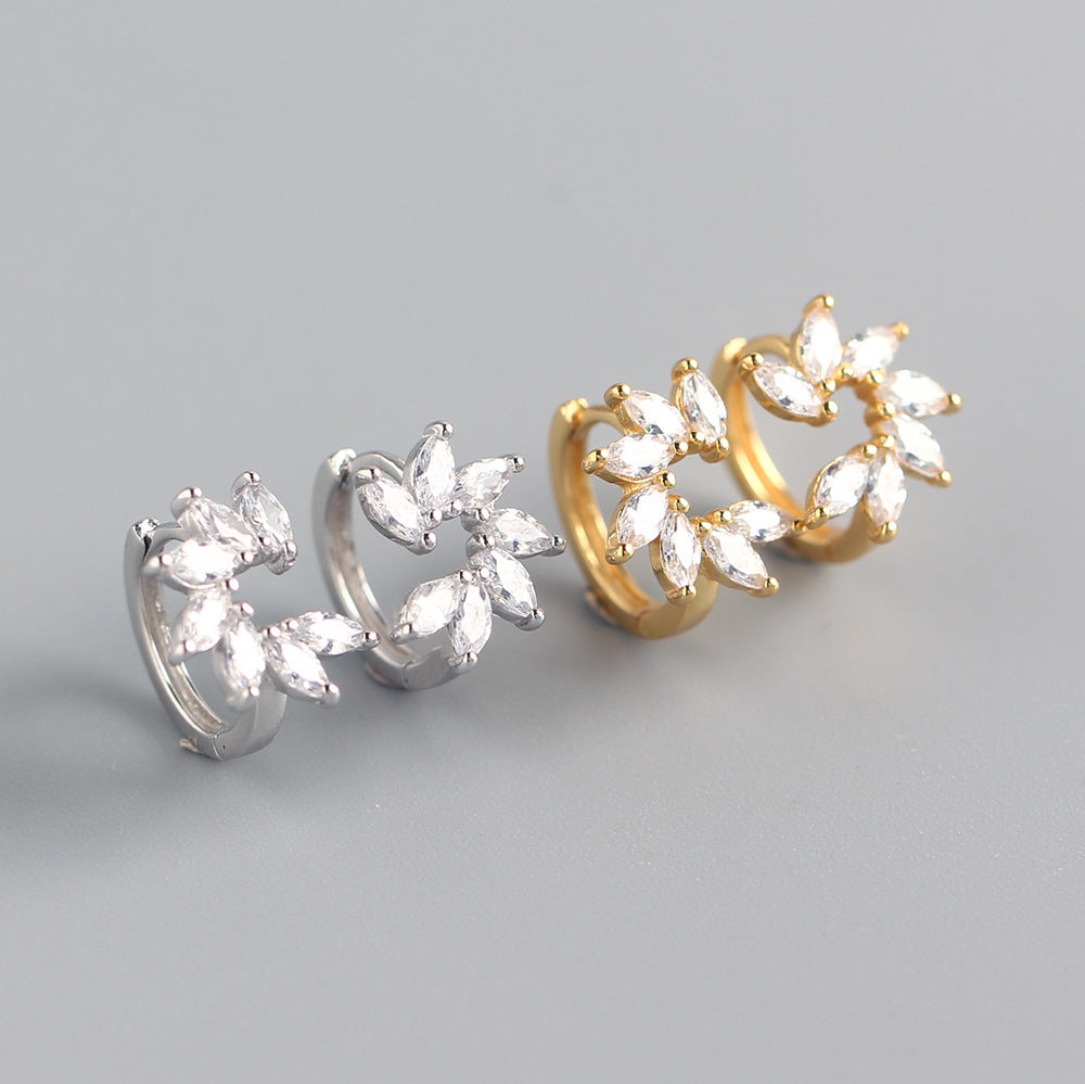 Luxury 925 Sterling Silver Floral Marquise Cubic Zirconia Inlay Earrings for Women