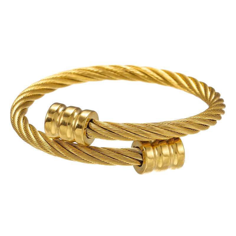 Vintage Streetwear Geometric Round Plated Stainless Steel Twisted Bracelet for Unisex