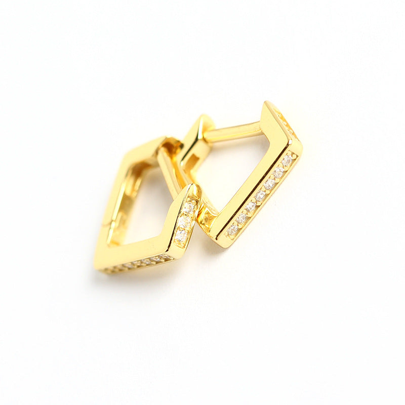 S925 Sterling Silver Geometric Rhinestone Earrings Luxury Design Women's Fashion Jewelry