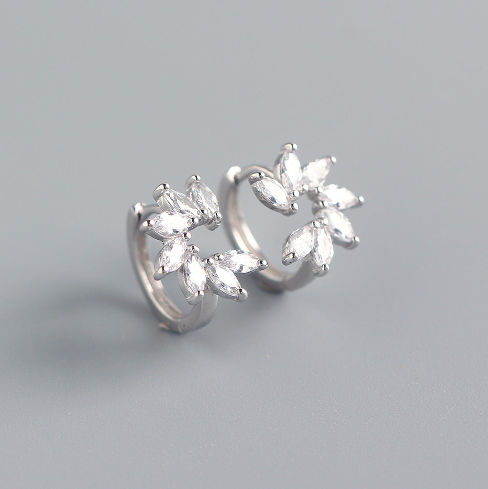 Luxury 925 Sterling Silver Floral Marquise Cubic Zirconia Inlay Earrings for Women