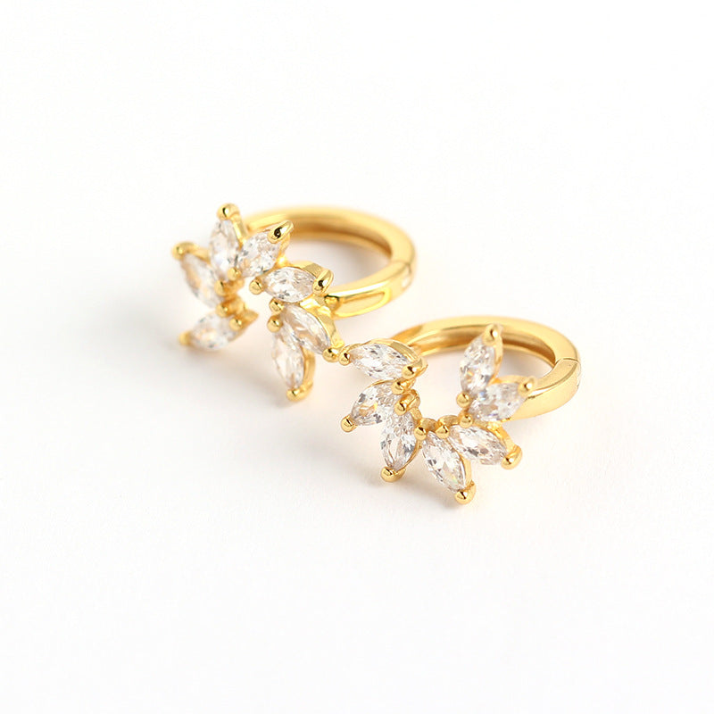 Luxury 925 Sterling Silver Floral Marquise Cubic Zirconia Inlay Earrings for Women