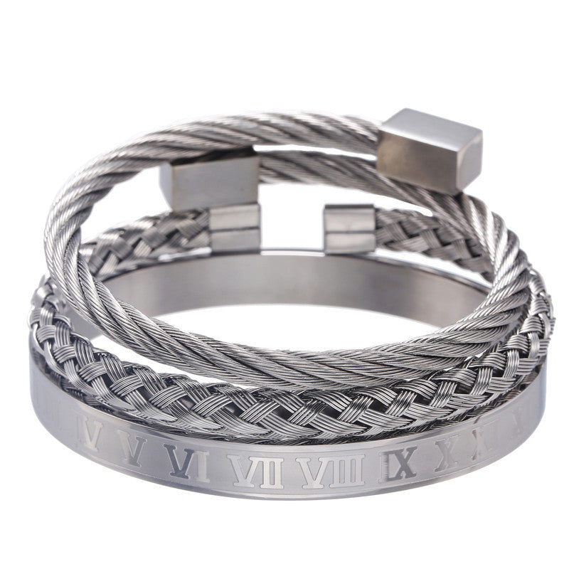 Vintage Geometric Square Letter Plated Titanium Steel Bracelet Set for Unisex