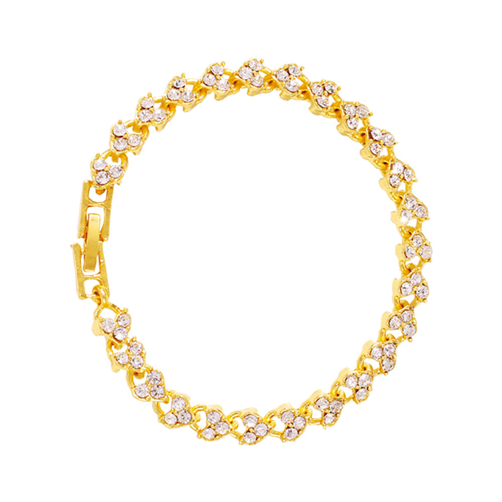 Bracciale geometrico in lega, dolce e spigoloso, con dettagli a cuore in strass per donna, gioiello da mano di lusso minimalista elettroplaccato