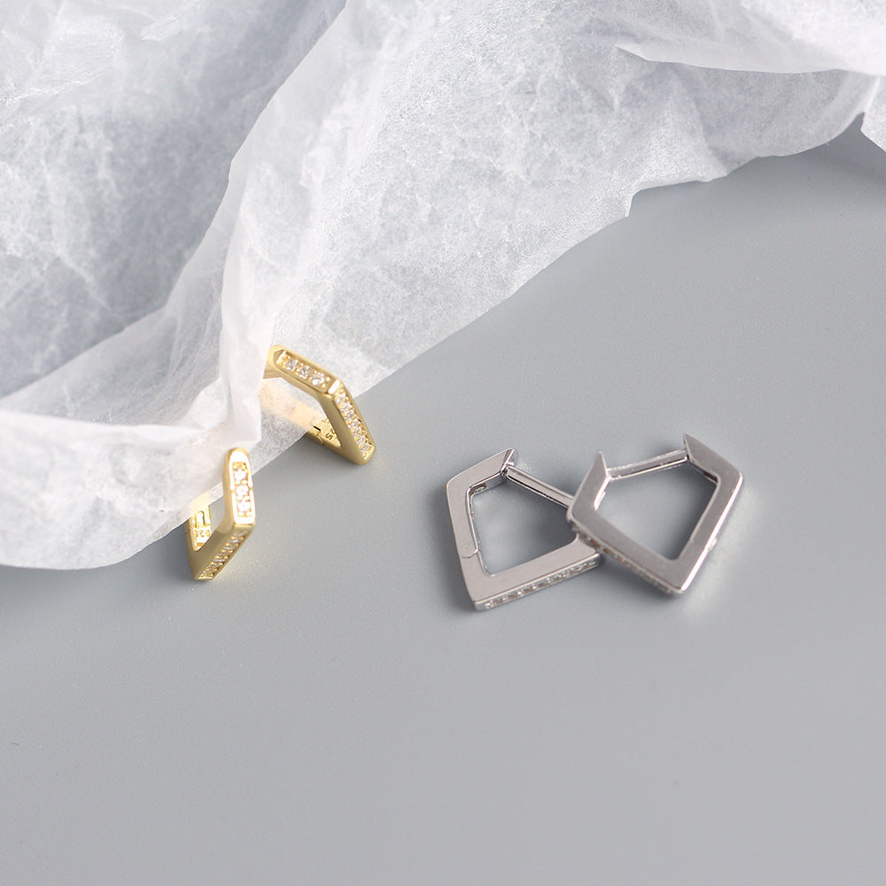 S925 Sterling Silver Geometric Rhinestone Earrings Luxury Design Women's Fashion Jewelry