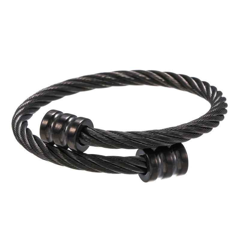 Vintage Streetwear Geometric Round Plated Stainless Steel Twisted Bracelet for Unisex