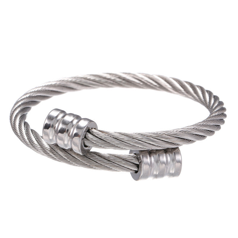 Vintage Streetwear Geometric Round Plated Stainless Steel Twisted Bracelet for Unisex