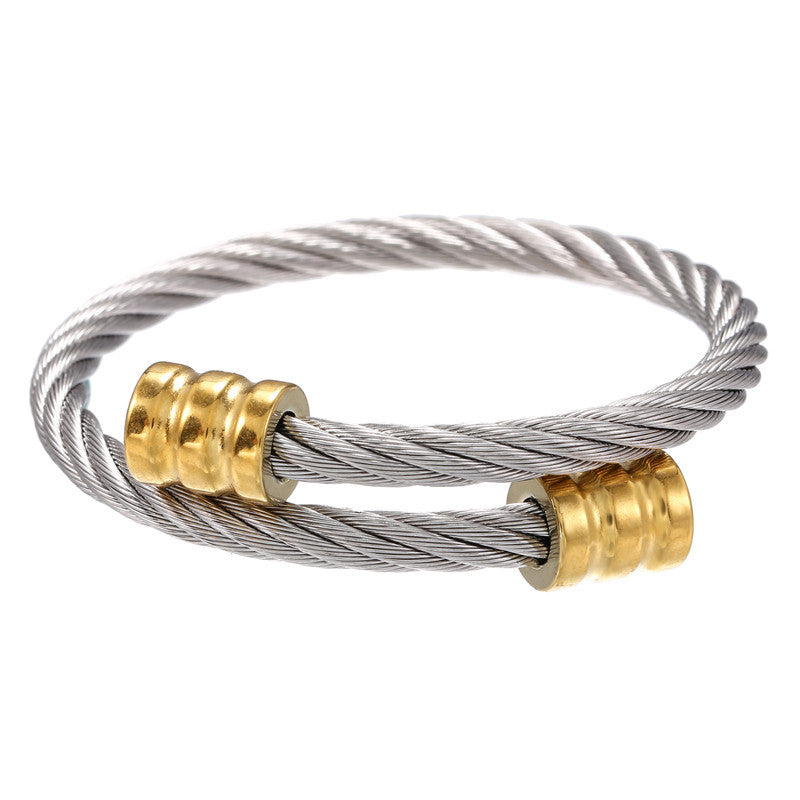 Vintage Streetwear Geometric Round Plated Stainless Steel Twisted Bracelet for Unisex
