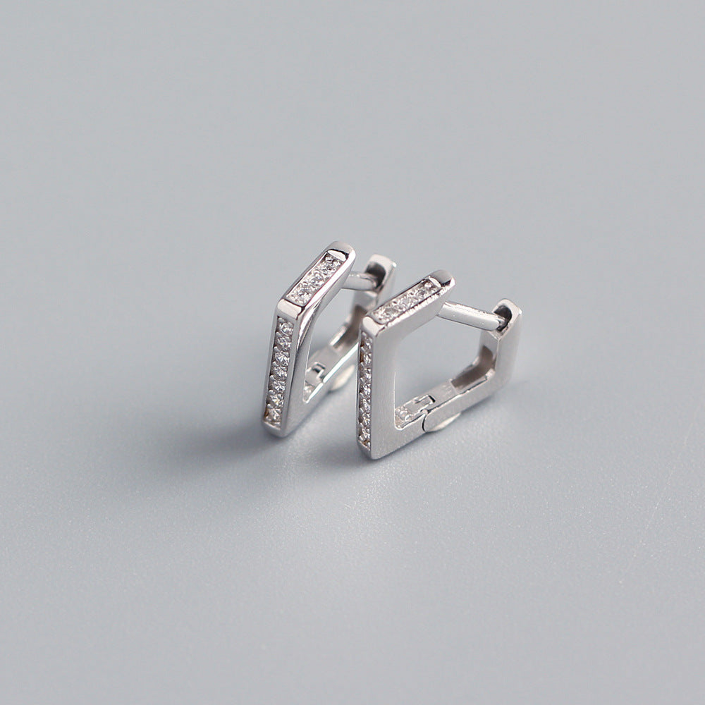 S925 Sterling Silver Geometric Rhinestone Earrings Luxury Design Women's Fashion Jewelry
