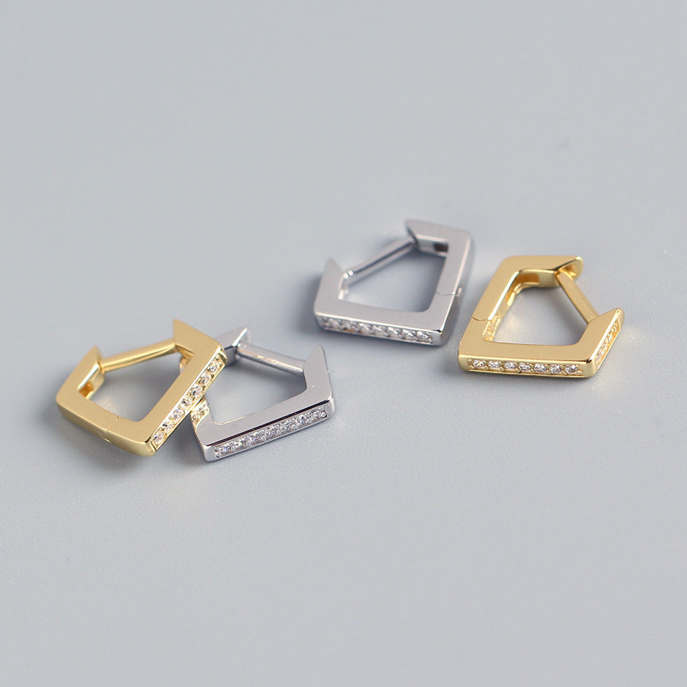 S925 Sterling Silver Geometric Rhinestone Earrings Luxury Design Women's Fashion Jewelry