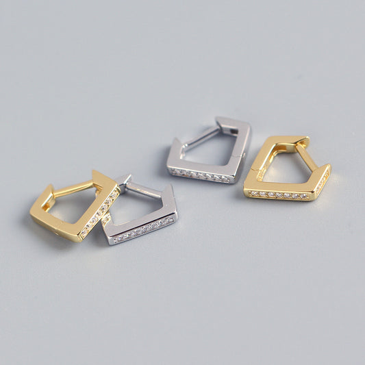 Pendientes geométricos de plata de ley 925 con diamantes de imitación, diseño de lujo, joyería de moda para mujer