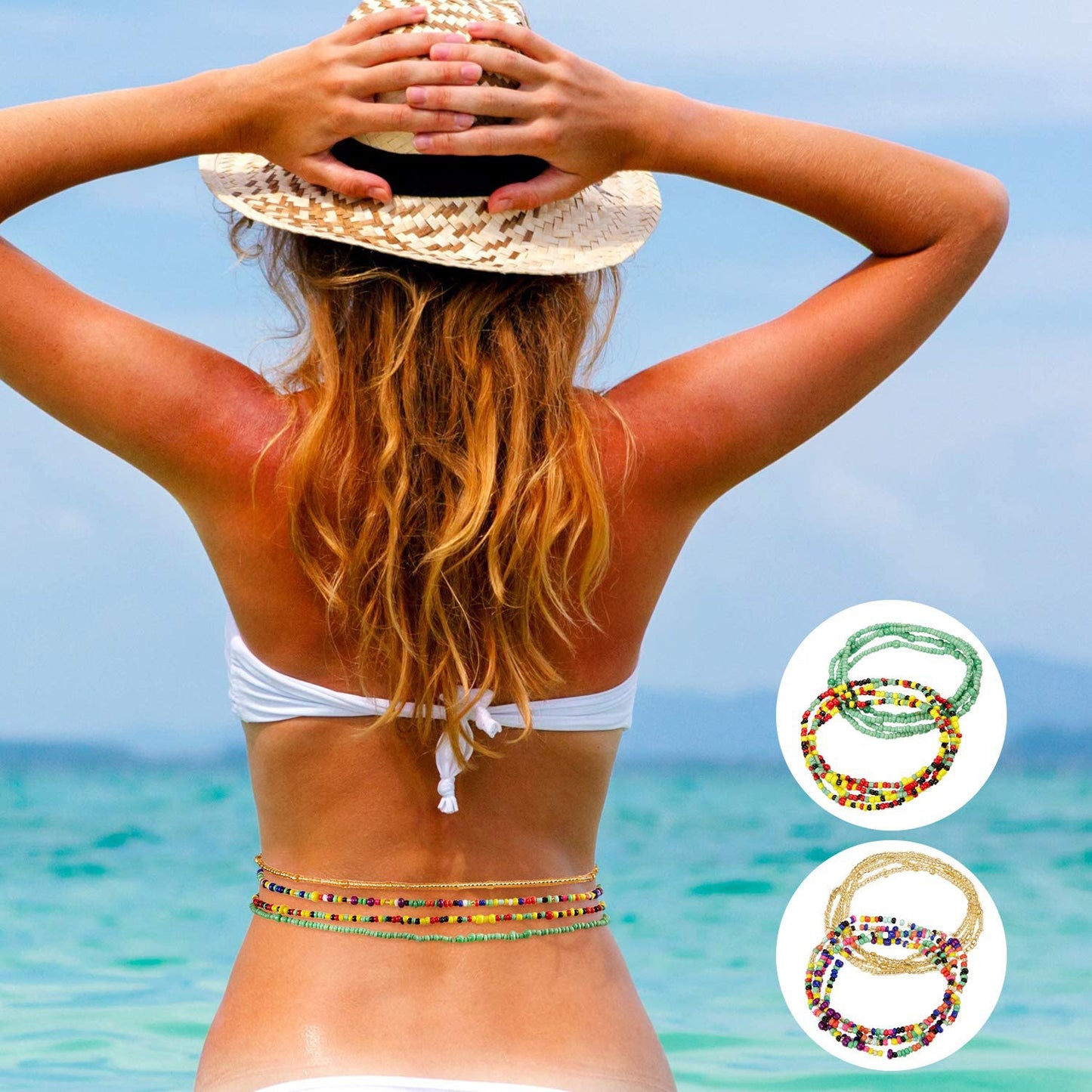 Women's Punk Bohemian Beach Body Chain with Coral Beads, Adjustable Waist Chain, Summer Fashion Accessory