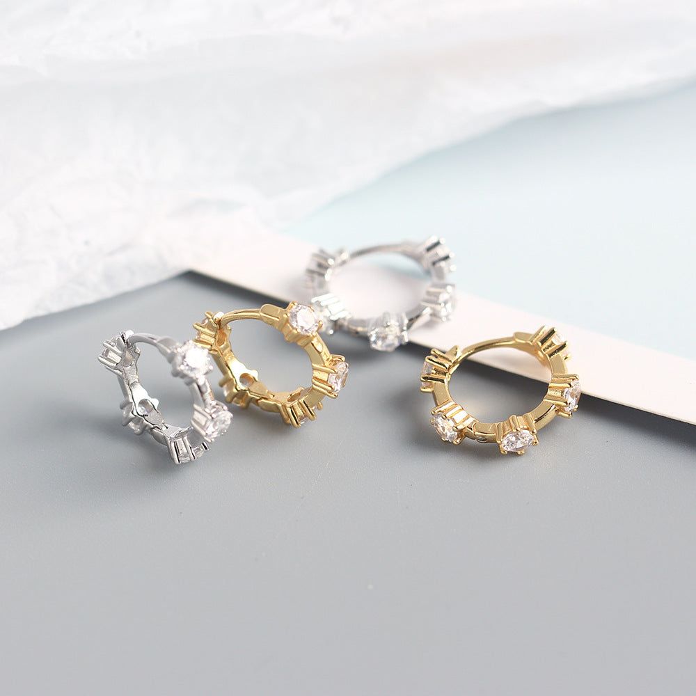 Orecchini a clip in argento sterling 925 con intarsio di strass geometrici da donna, design minimalista di lusso, YHE0214