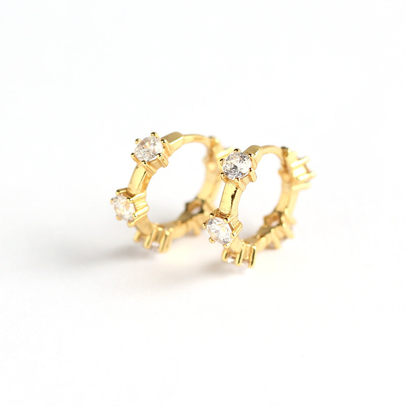 Orecchini a clip in argento sterling 925 con intarsio di strass geometrici da donna, design minimalista di lusso, YHE0214