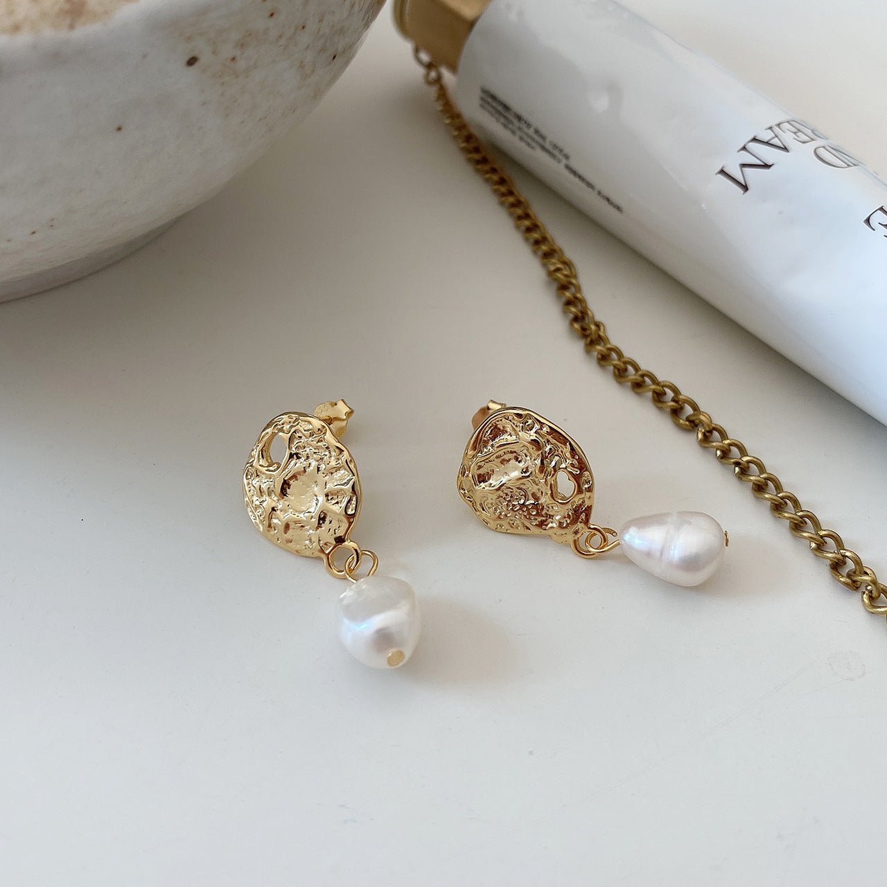 Bohemian Minimalist 925 Sterling Silver Teardrop Baroque Pearl Earrings Asymmetric Design