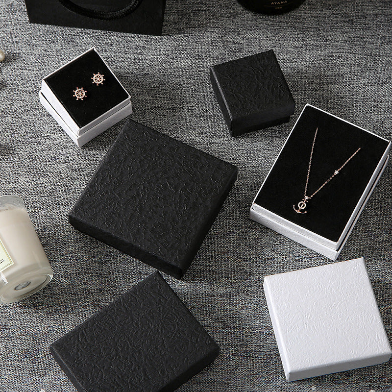 Solid Black and White Paperboard Jewelry Box with Foam Insert for Earrings Rings Bracelet Necklace - Minimalist Cute Gift Packaging