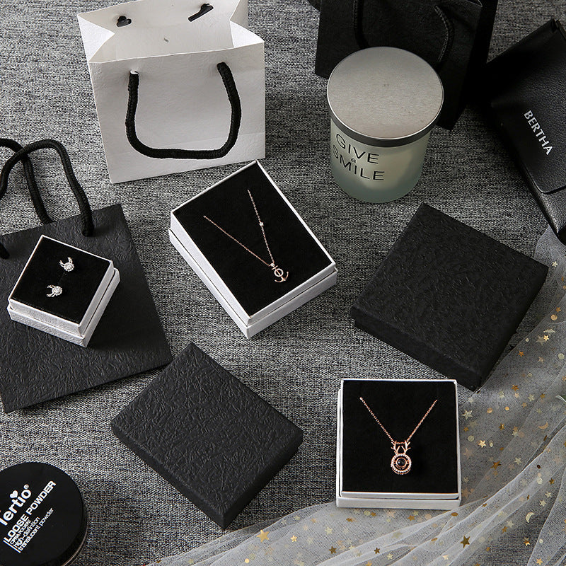 Solid Black and White Paperboard Jewelry Box with Foam Insert for Earrings Rings Bracelet Necklace - Minimalist Cute Gift Packaging
