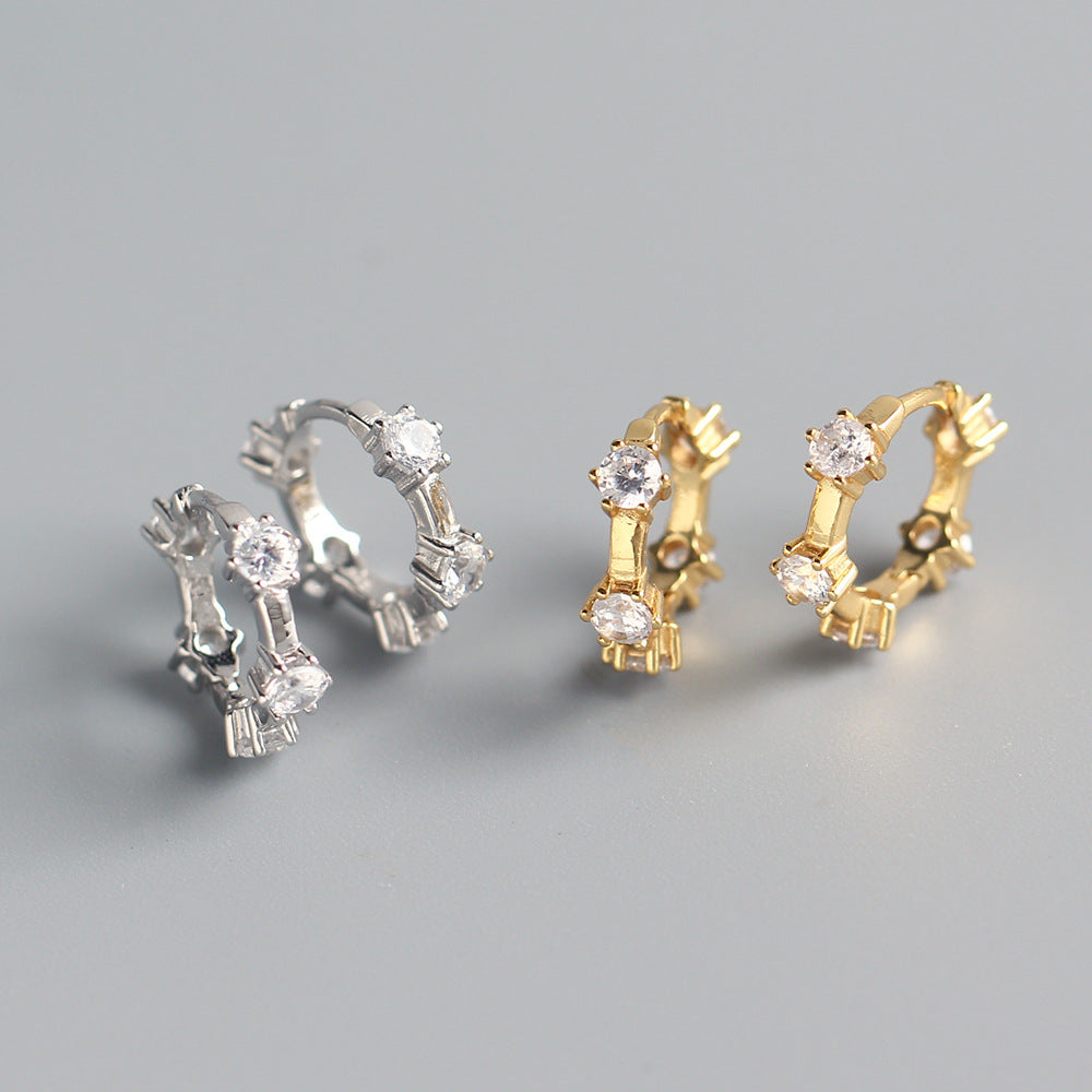 Orecchini a clip in argento sterling 925 con intarsio di strass geometrici da donna, design minimalista di lusso, YHE0214