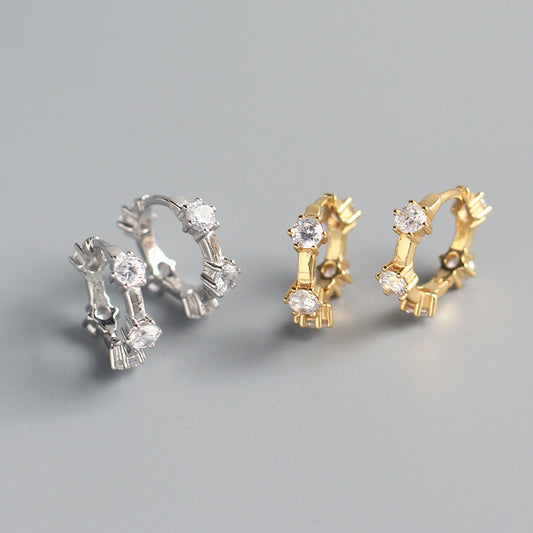 Pendientes de Puño de Plata de Ley 925 con Incrustaciones de Diamantes de Imitación Geométricos para Mujer, Diseño Minimalista de Lujo, YHE0214