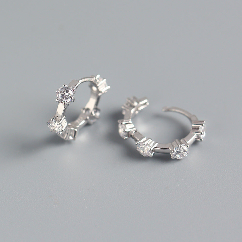Orecchini a clip in argento sterling 925 con intarsio di strass geometrici da donna, design minimalista di lusso, YHE0214