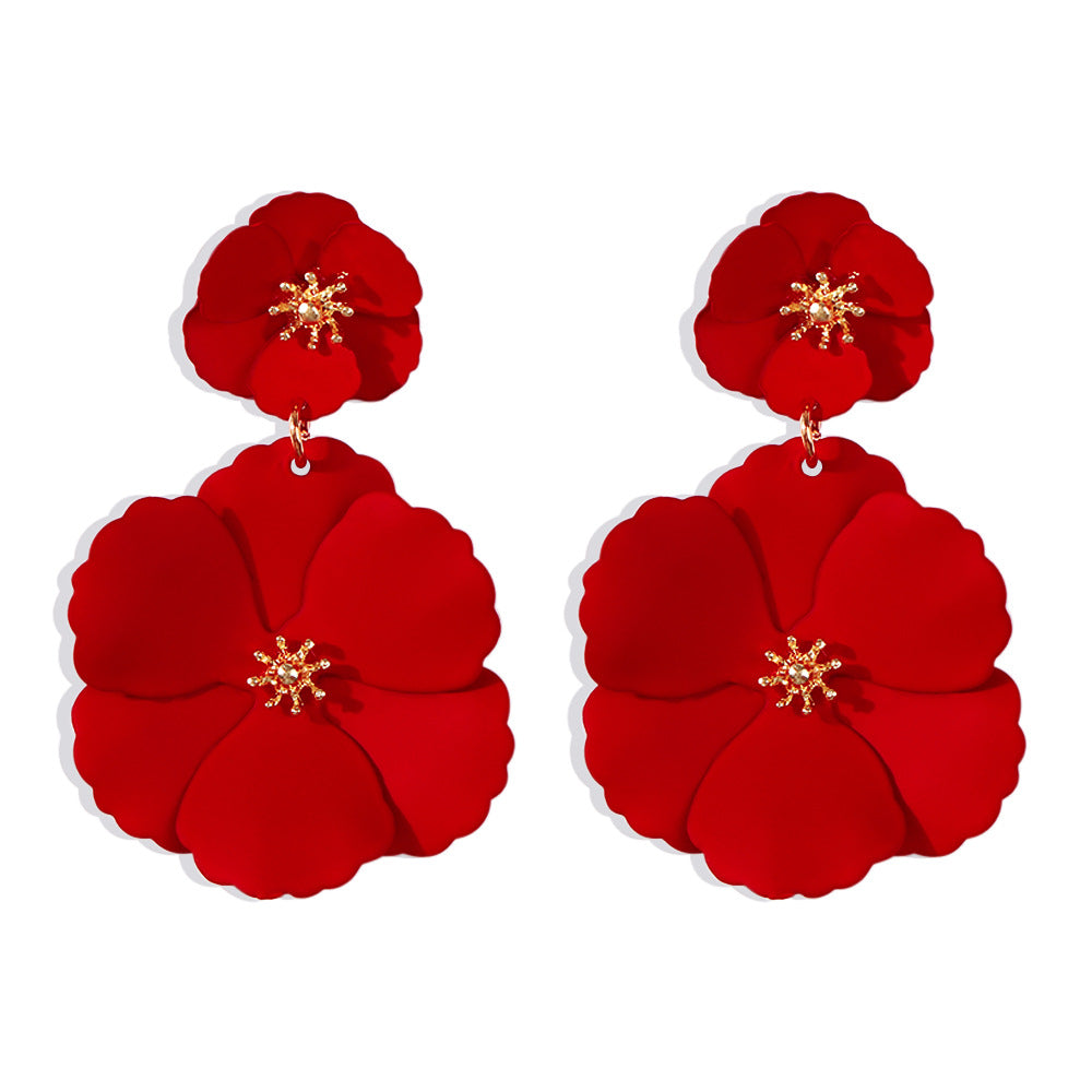 Pendientes pintados de aleación con diseño floral geométrico para mujer, estilo dulce, fresco, individual y moderno, regalo decorativo