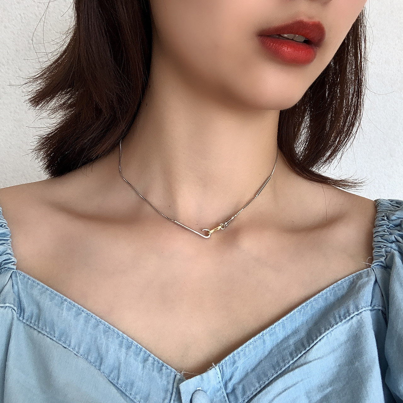 Minimalist 925 Sterling Silver Geometric Box Chain Necklace