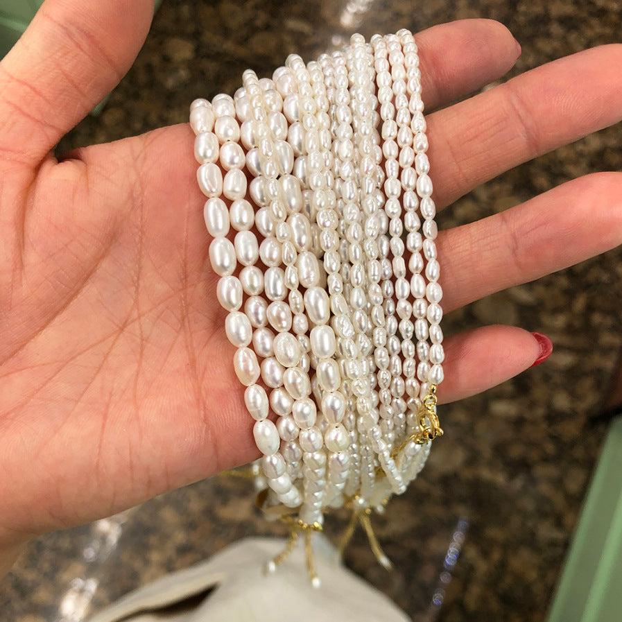 Luxury Geometric Sterling Silver Cultured Pearl Necklace for Women, Fresh Sweet Style, Corn Chain, 925 Silver