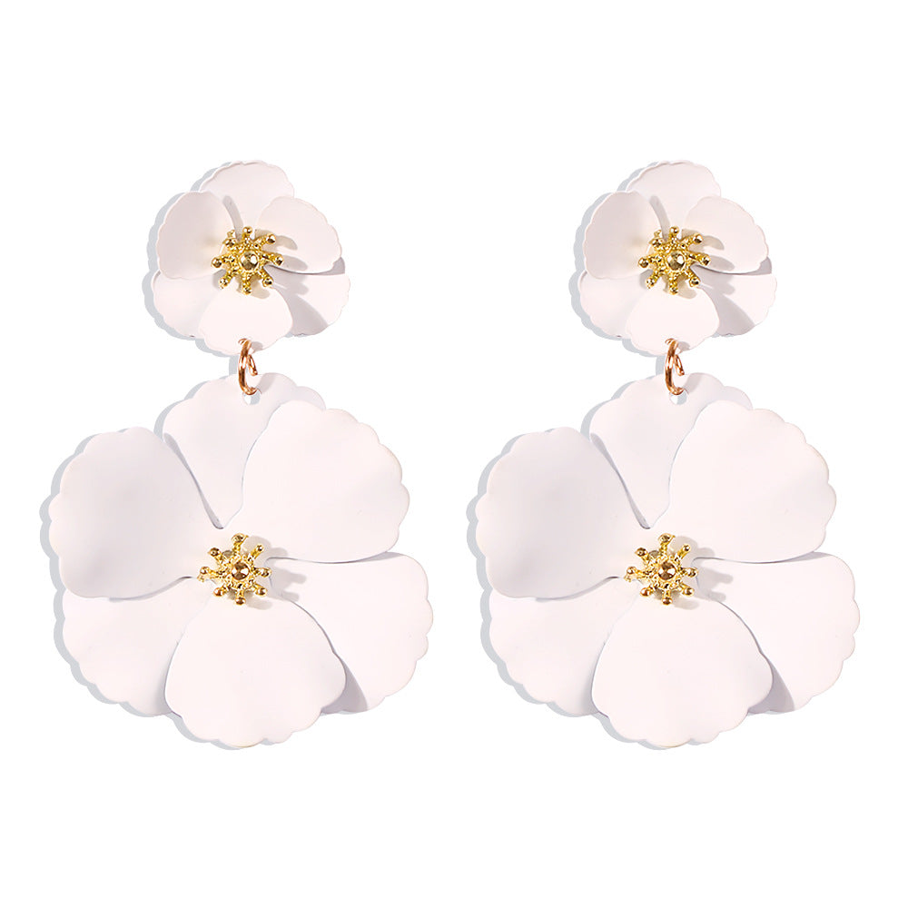 Pendientes pintados de aleación con diseño floral geométrico para mujer, estilo dulce, fresco, individual y moderno, regalo decorativo