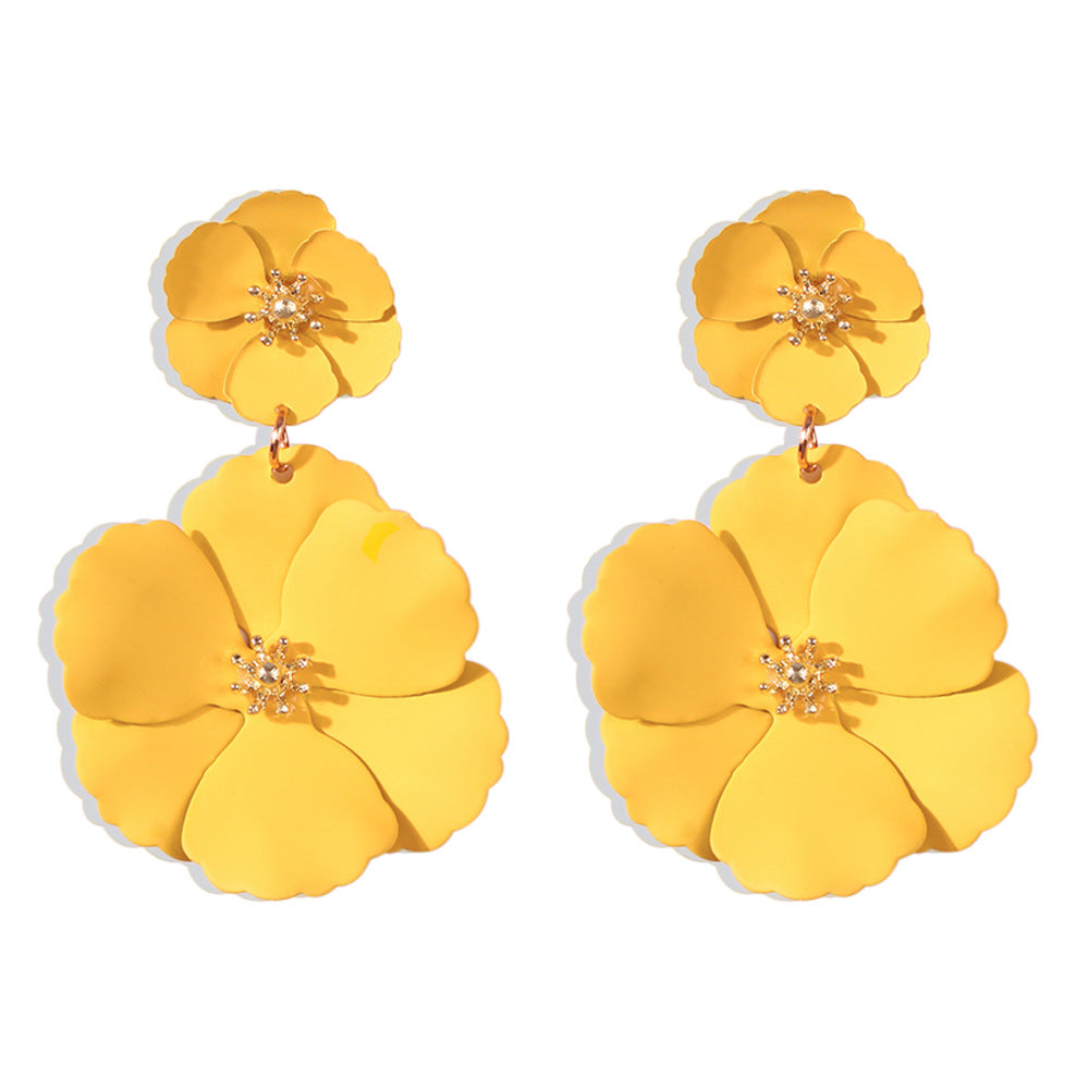 Pendientes pintados de aleación con diseño floral geométrico para mujer, estilo dulce, fresco, individual y moderno, regalo decorativo