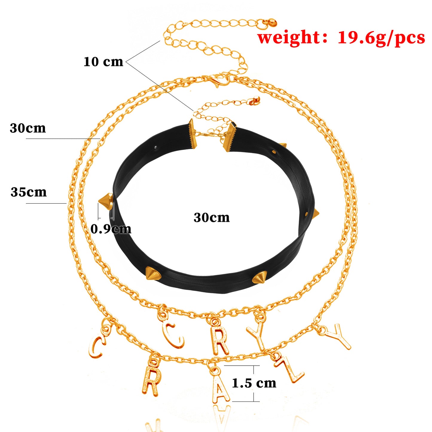 Punk Style Plated Alloy Letter Necklace for Women with Rhinestone Inlay Cross Chain