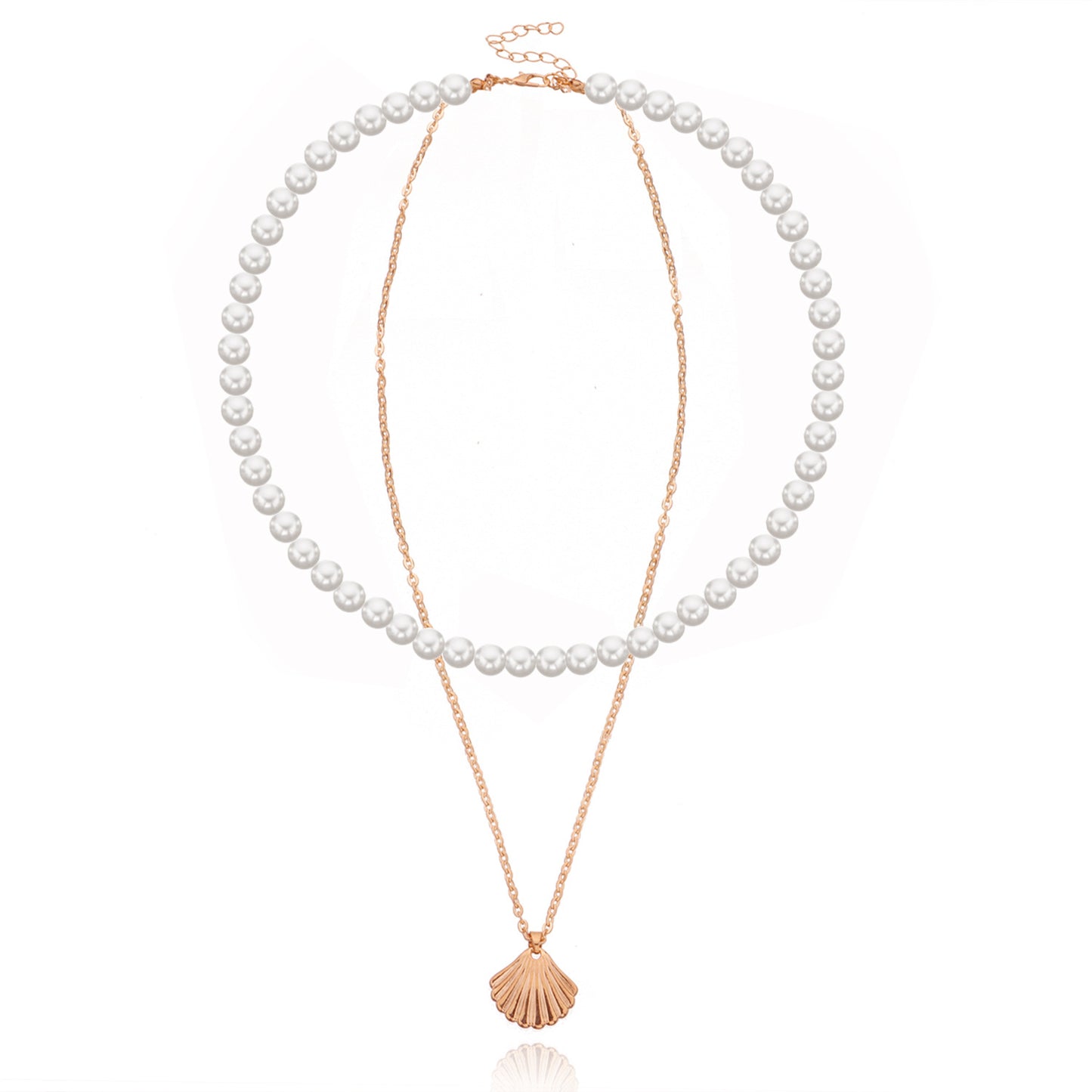 Women's Minimalist European Style Alloy Shell Pendant Necklace, Plated Cross Chain, Double Layer Handmade Jewelry