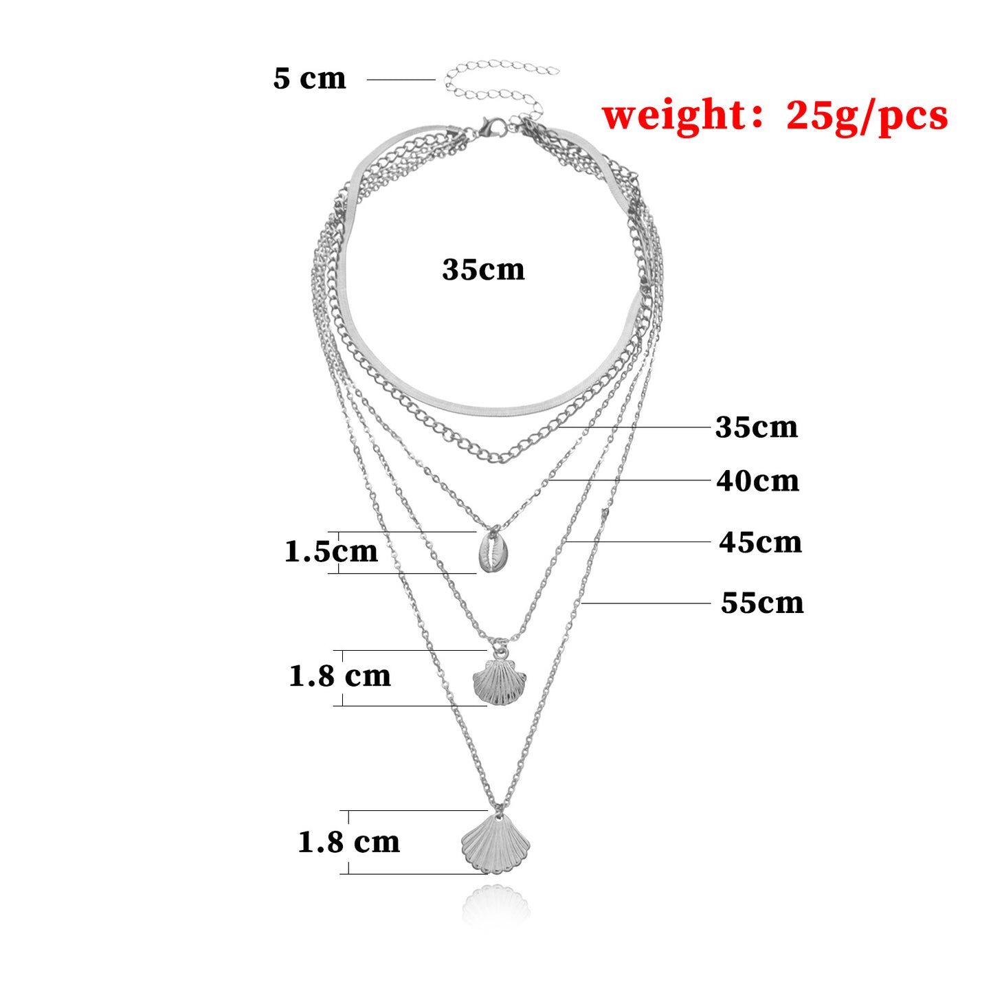 Women's Irregular Size Shell Snake Chain Necklace Fashion Trendy Statement Jewelry