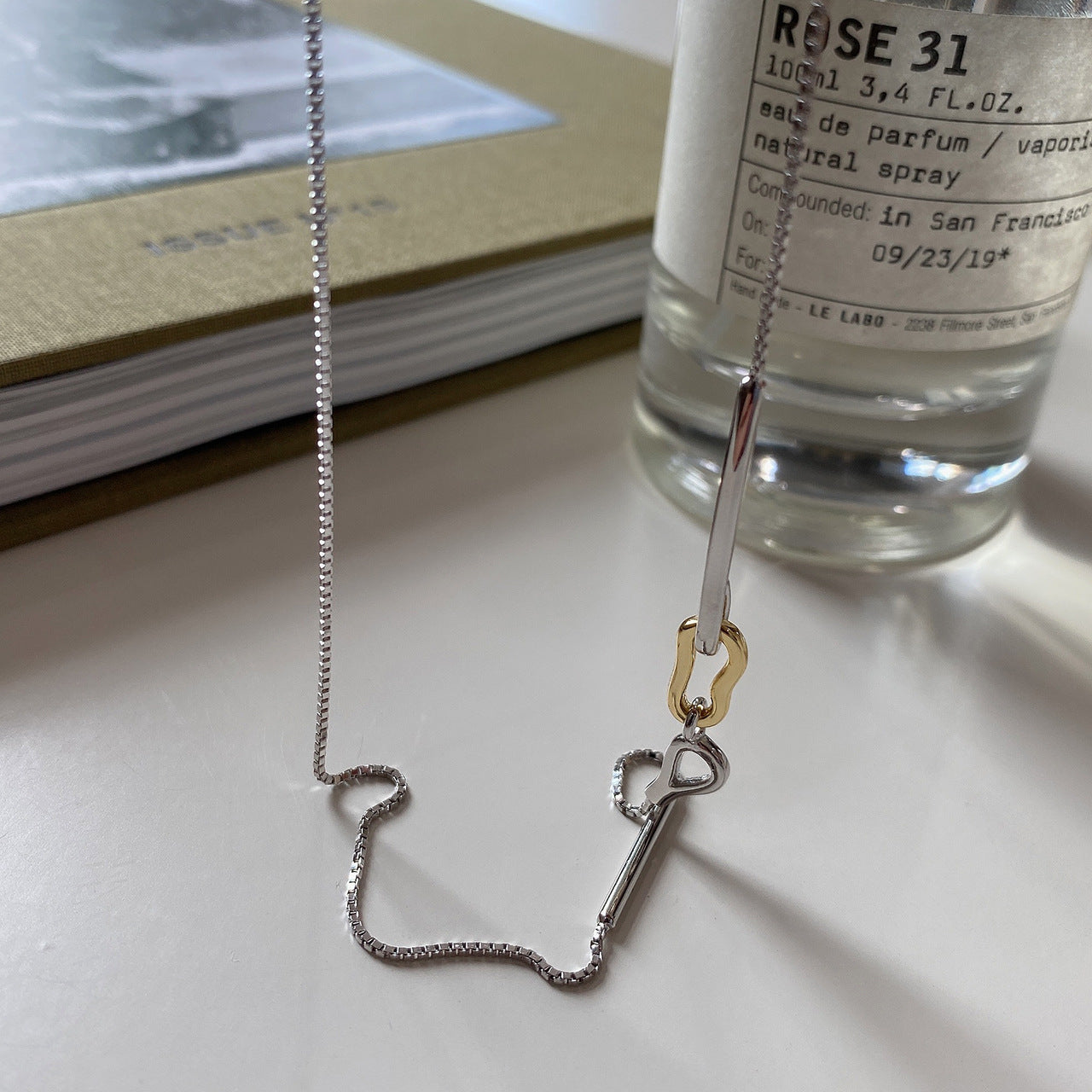 Minimalist 925 Sterling Silver Geometric Box Chain Necklace