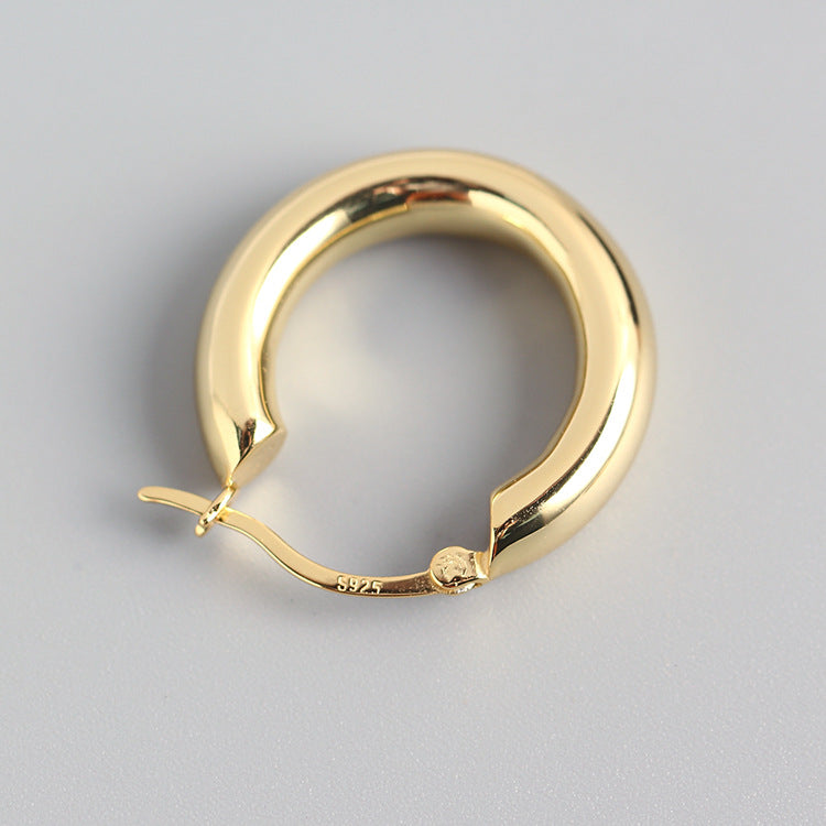 Sweet Cool Style S925 Sterling Silver Geometric Round Hoop Earrings