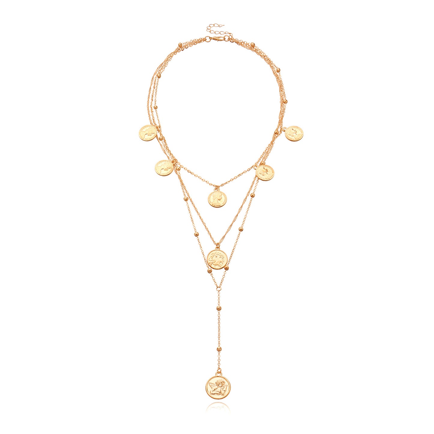 Collar de aleación geométrica para mujer, cadena larga de cuentas redondas con chapado, joyería vintage de moda linda