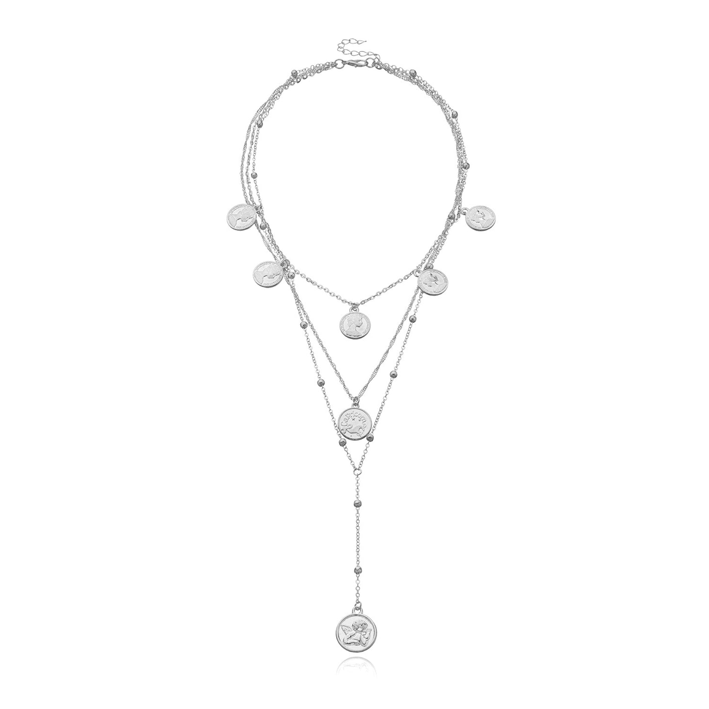 Collar de aleación geométrica para mujer, cadena larga de cuentas redondas con chapado, joyería vintage de moda linda