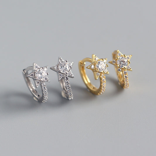 Dulces pendientes de plata de ley 925 con forma de estrella con incrustaciones de diamantes de imitación