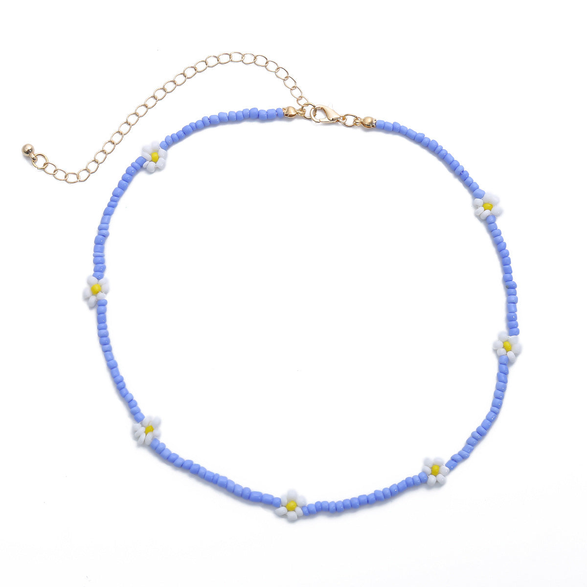 Sweet Handmade Floral Geometric Glass Bead Ball Chain Necklace for Women