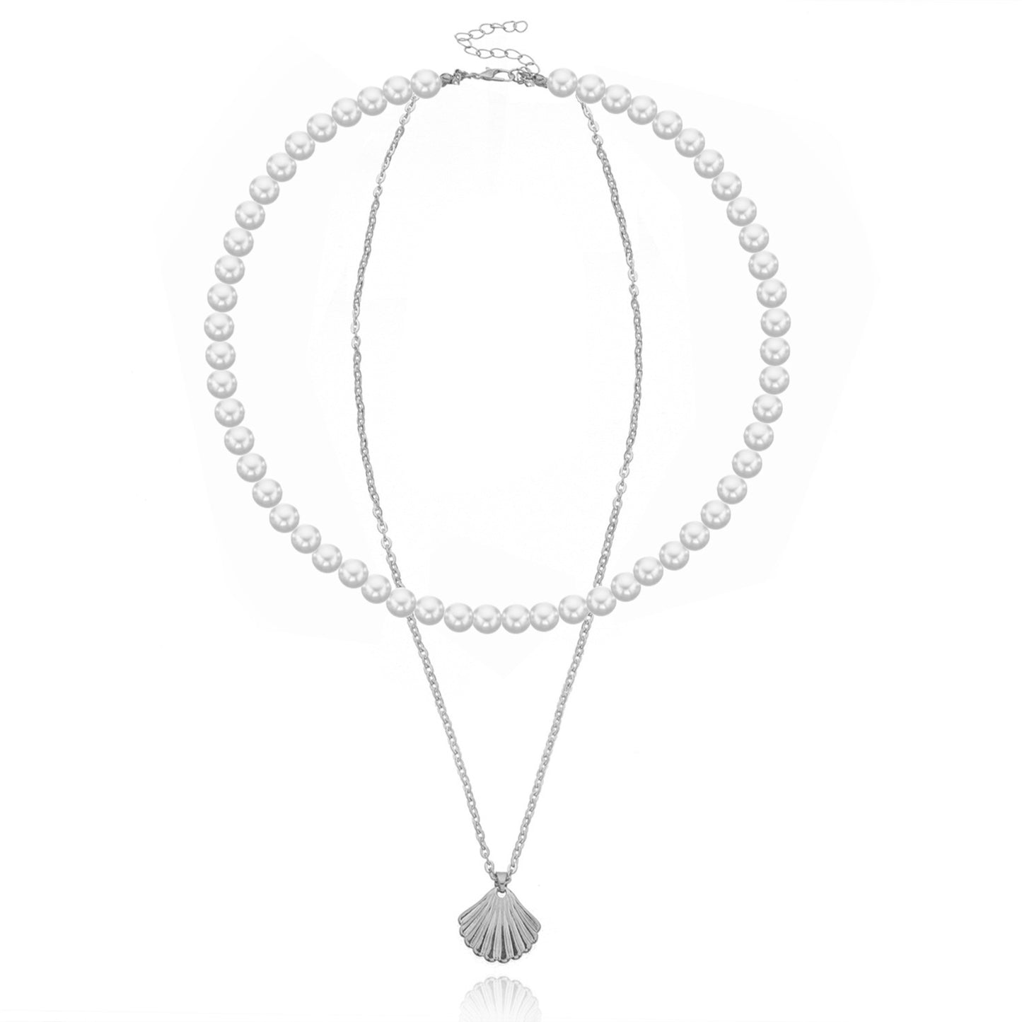 Women's Minimalist European Style Alloy Shell Pendant Necklace, Plated Cross Chain, Double Layer Handmade Jewelry