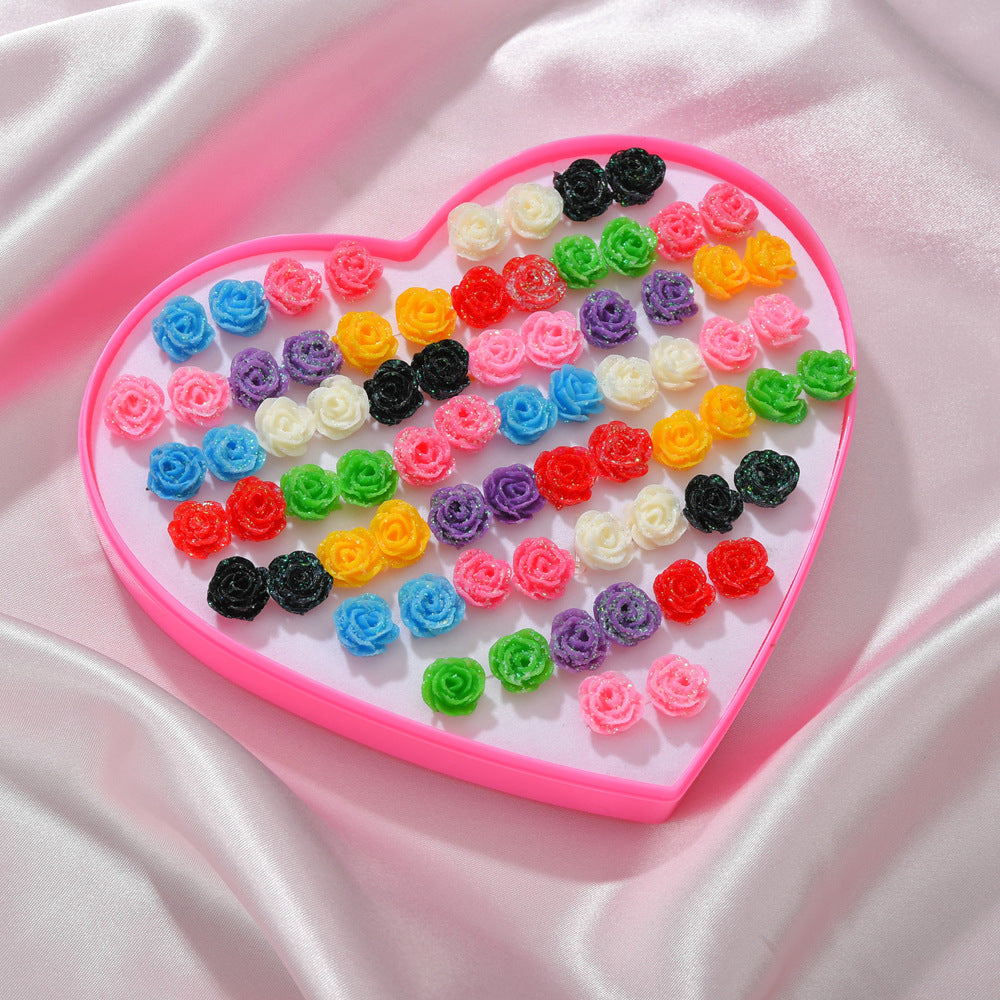 Sweet Cartoon Fruit and Geometric Heart Resin Stud Earrings Set with Stainless Steel Posts for Women