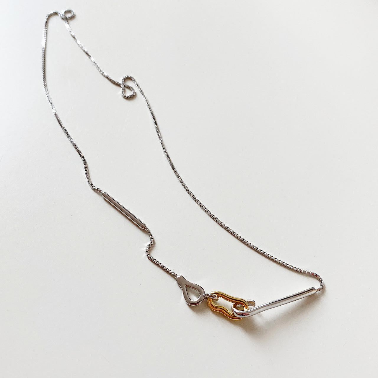 Minimalist 925 Sterling Silver Geometric Box Chain Necklace
