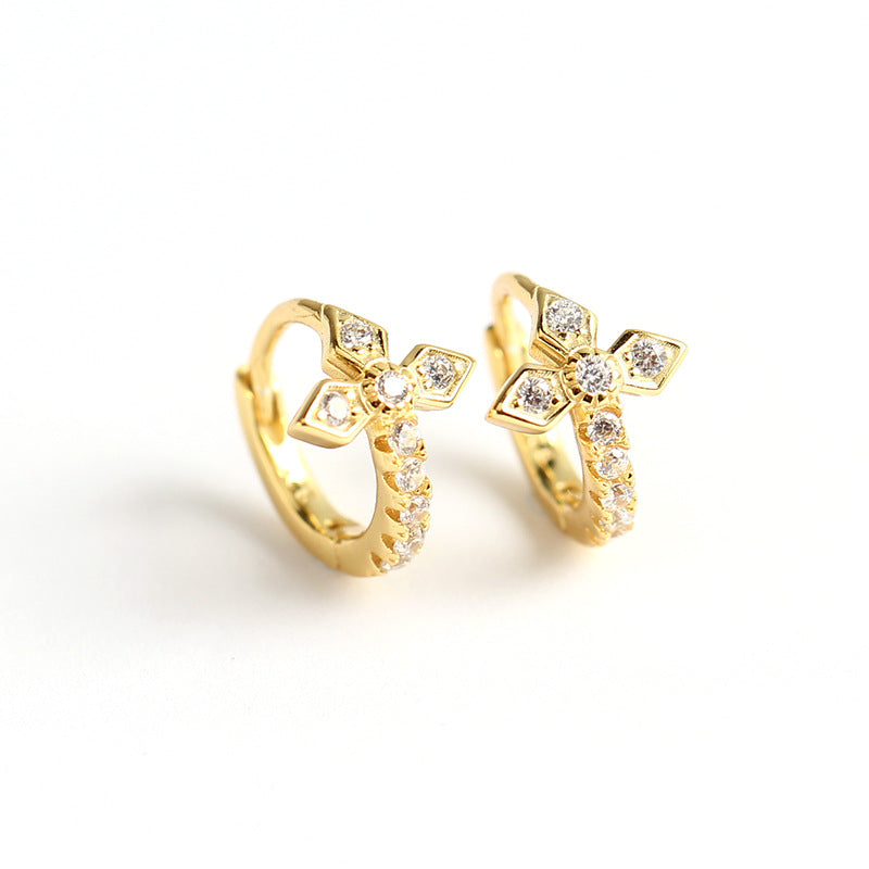 Orecchini da donna con croce in argento sterling 925 e strass intarsiati