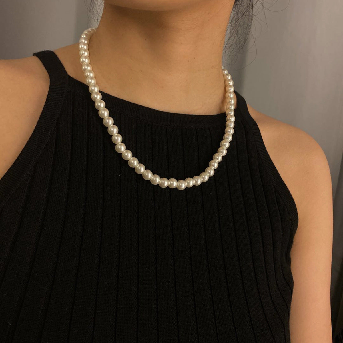 Sweet Elegant Geometric Round Imitation Pearl Ball Chain Necklace with Tassel