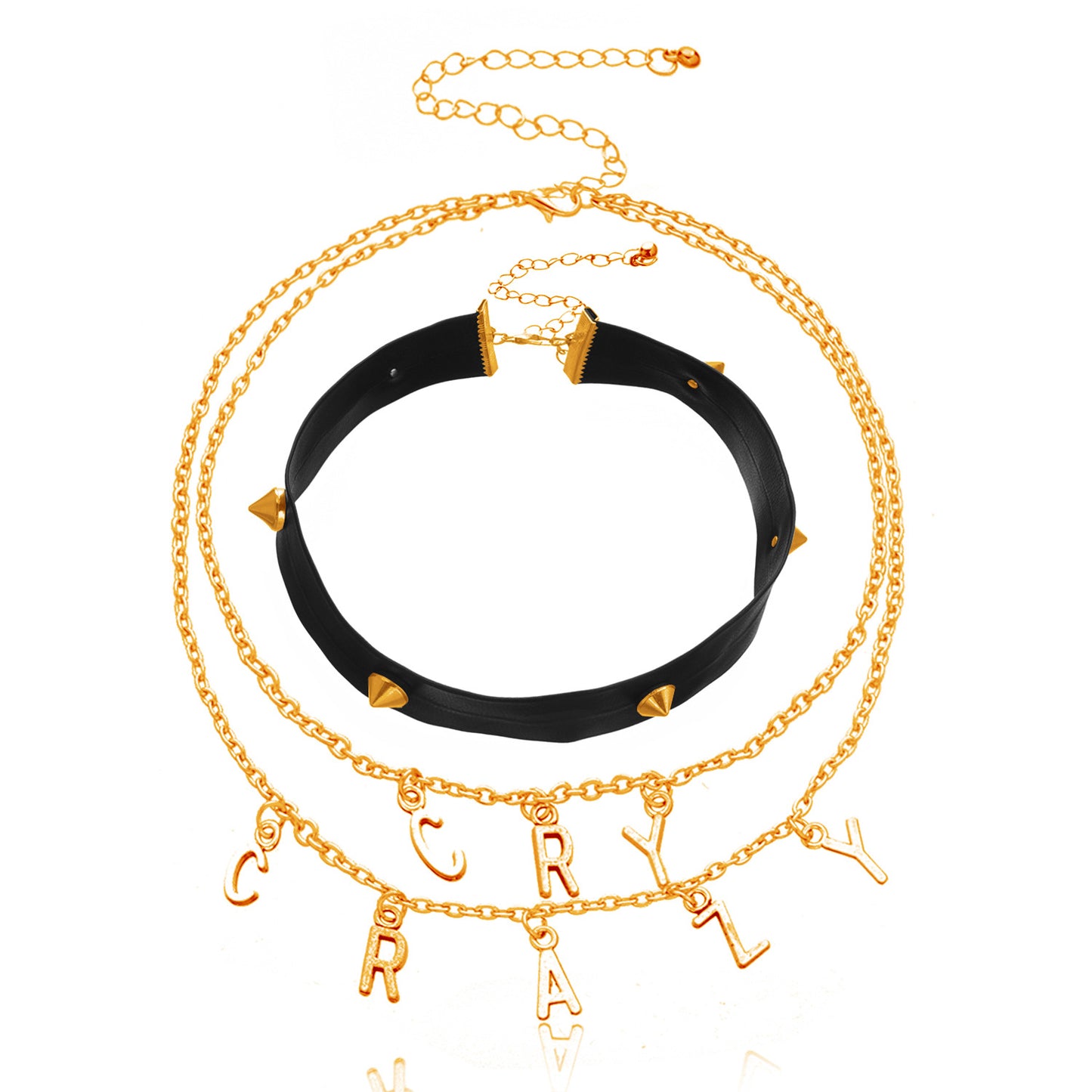 Punk Style Plated Alloy Letter Necklace for Women with Rhinestone Inlay Cross Chain