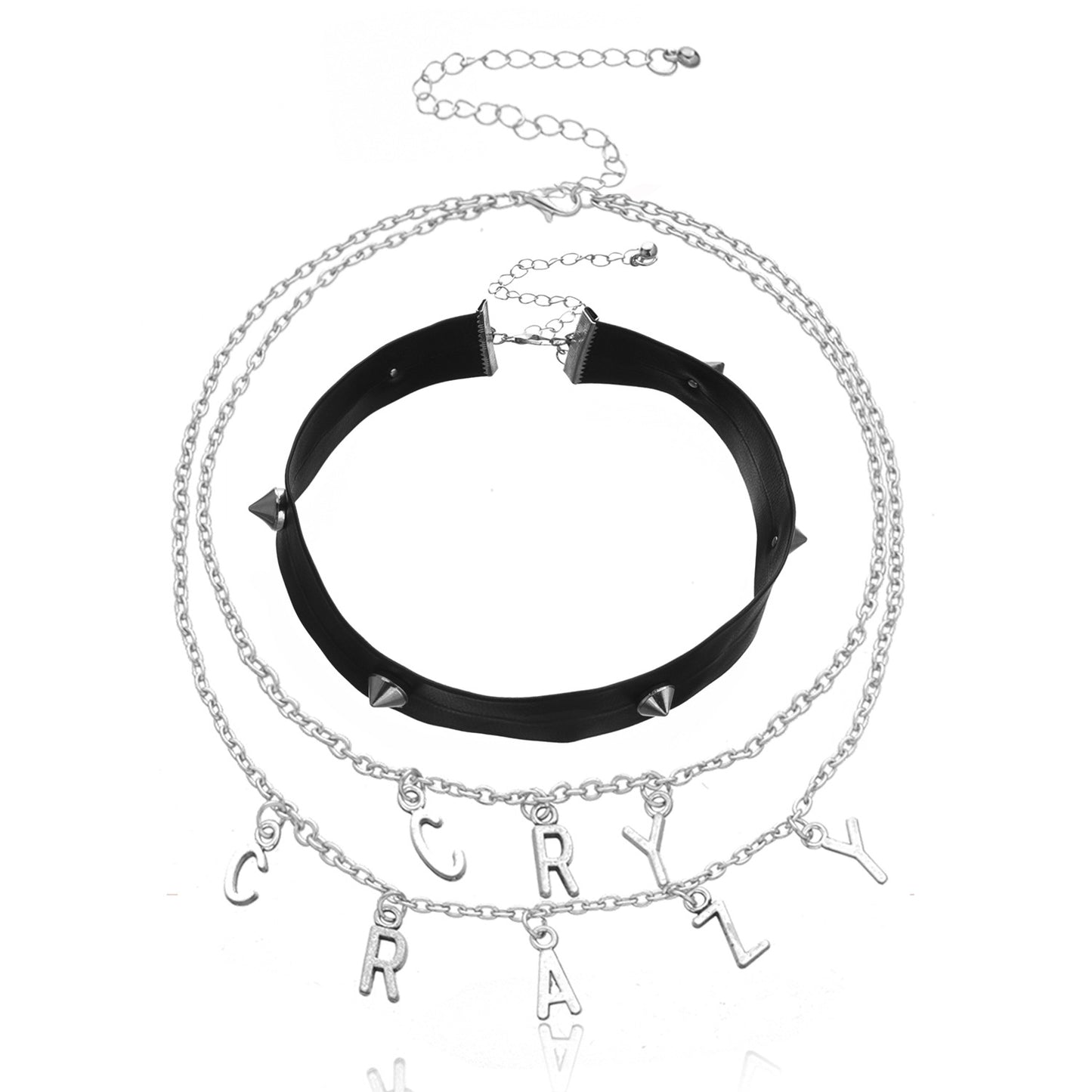 Punk Style Plated Alloy Letter Necklace for Women with Rhinestone Inlay Cross Chain