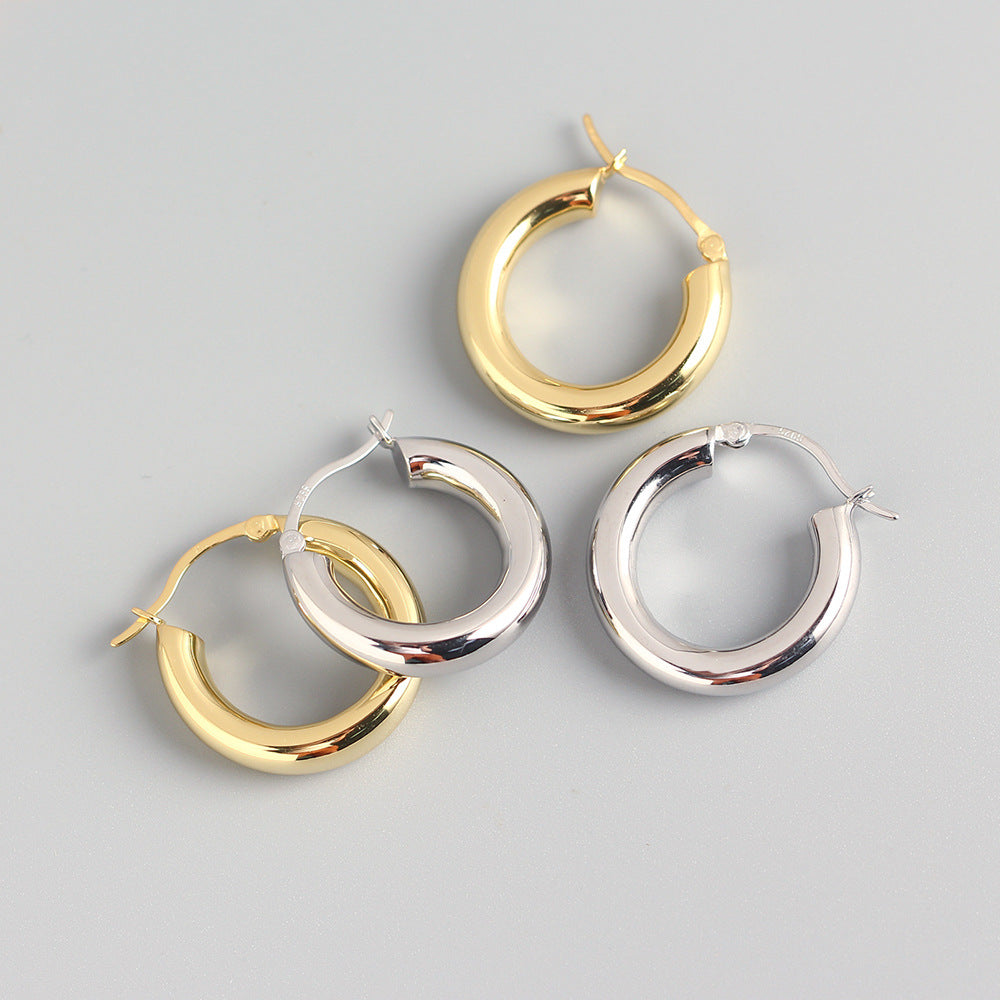 Sweet Cool Style S925 Sterling Silver Geometric Round Hoop Earrings