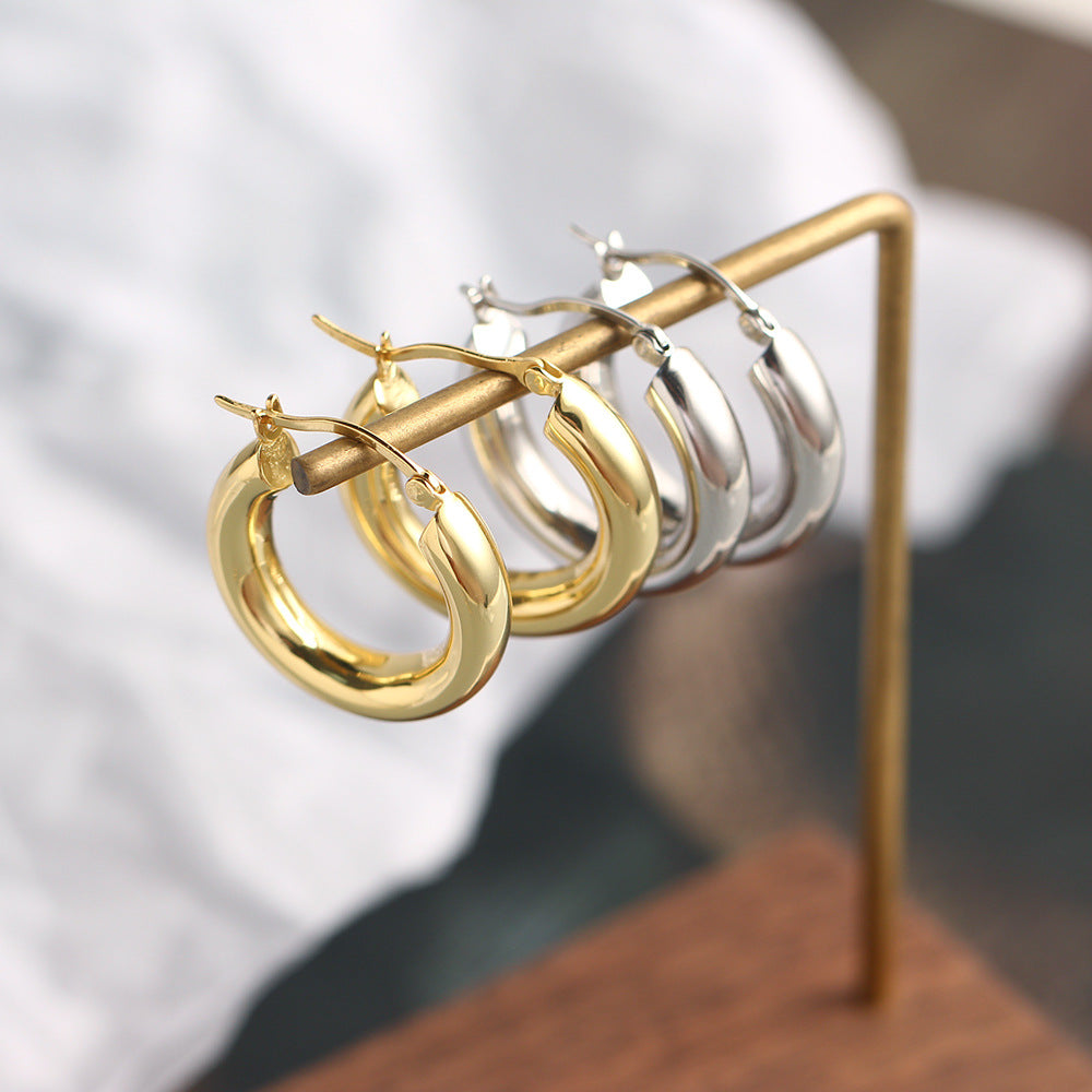 Sweet Cool Style S925 Sterling Silver Geometric Round Hoop Earrings